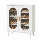 WROS 2-Door Shoe Cabinet, White Polycarbonate Shoe Storage Organizer with Four Internal Layers