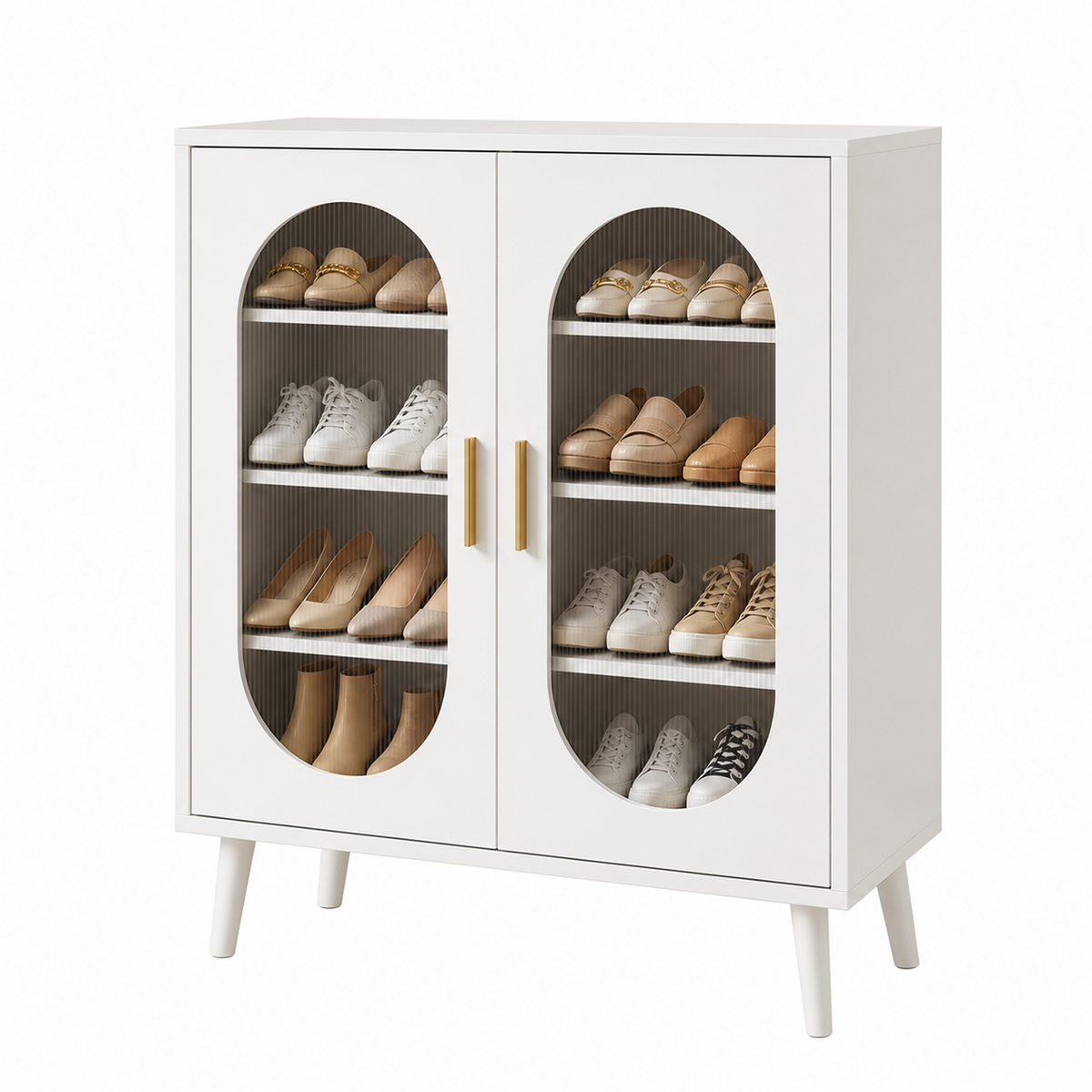 WROS 2-Door Shoe Cabinet, White Polycarbonate Shoe Storage Organizer with Four Internal Layers