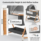 WROS Adjustable Baby Bedside Bassinet with Rocking Mode, Mosquito Net, Toy Arch and Lockable Wheels