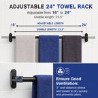 WROS Matte Black Towel Racks, 24" Rustproof Wall Mounted Towel Holder Bar for Bathroom Accessories