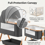 WROS Adjustable Baby Bedside Bassinet with Rocking Mode, Mosquito Net, Toy Arch and Lockable Wheels