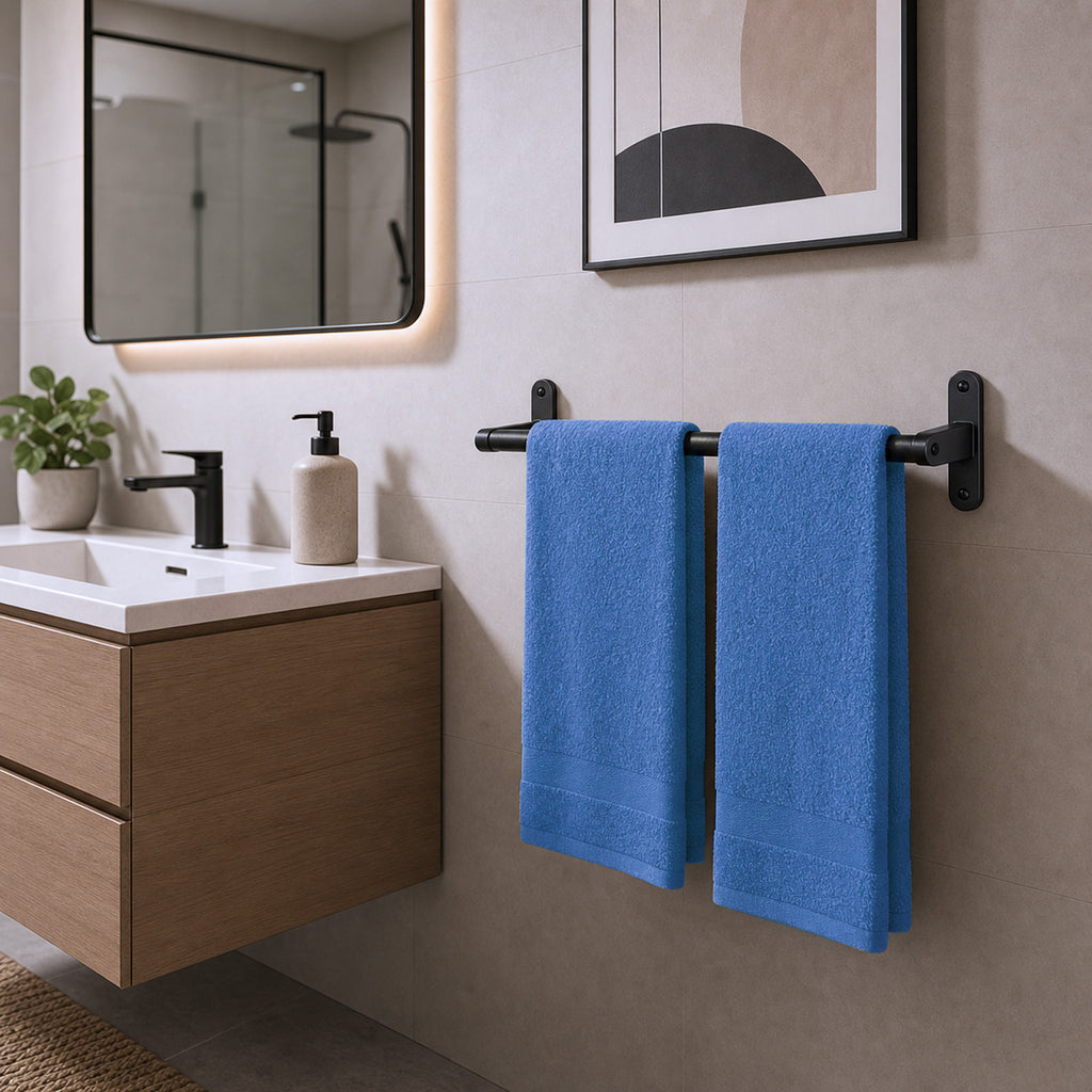 WROS Matte Black Towel Racks, 24" Rustproof Wall Mounted Towel Holder Bar for Bathroom Accessories