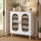 WROS 2-Door Shoe Cabinet, White Polycarbonate Shoe Storage Organizer with Four Internal Layers