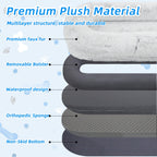 WROS Human Dog Bed - 71"x45"x12" Fits You & Pets, Washable Faux Fur, Orthopedic, Plump Pillow, Blanket, Strap - Grey
