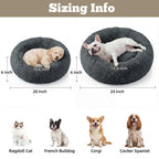 WROS Calming Dog Bed, 20" x 20" x 6" Fits Cat & Dog, Anti-Slip Round Washable Faux Fur for Doze Off, Napping Orthopedic, Dark Grey