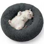 WROS Calming Dog Bed, 20" x 20" x 6" Fits Cat & Dog, Anti-Slip Round Washable Faux Fur for Doze Off, Napping Orthopedic, Dark Grey