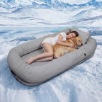 WROS Cooling Human Dog Bed for Summer, Breathable Washable Floor Lounger for People & Pets, 72"x41"x12", Glacier Grey, Pet Bed for Hot Weather Relaxing
