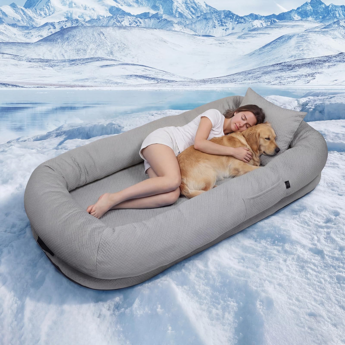 WROS Cooling Human Dog Bed for Summer, Breathable Washable Floor Lounger for People & Pets, 72"x41"x12", Glacier Grey, Pet Bed for Hot Weather Relaxing
