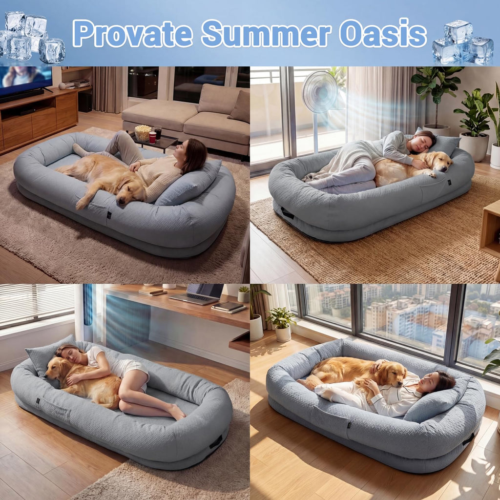 WROS Cooling Human Dog Bed for Summer, Breathable Washable Floor Lounger for People & Pets, 72"x41"x12", Glacier Grey, Pet Bed for Hot Weather Relaxing